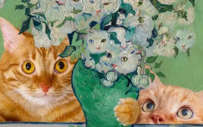 Vincent Van Gogh, Roses are cats' pink noses, by Fat Cat Art