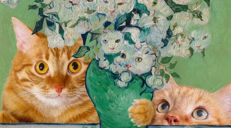 Vincent Van Gogh, Roses are cats' pink noses, by Fat Cat Art